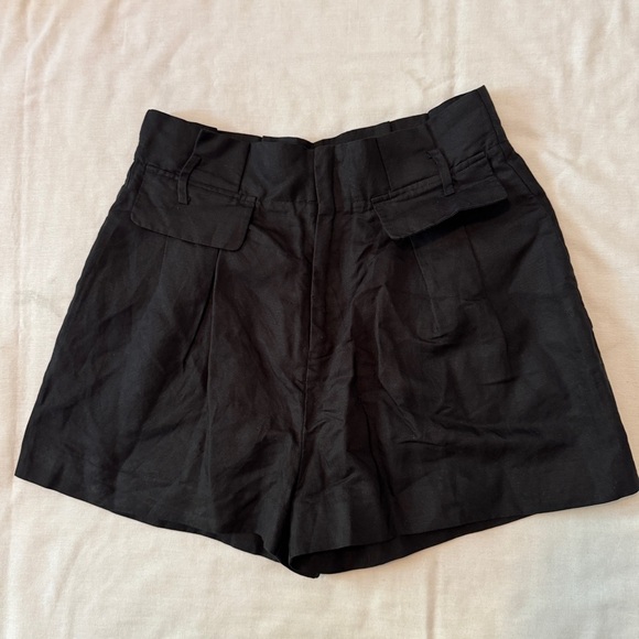 Frame 6 Black Linen Blend Paperbag Shorts ~ Pleated Classic Capsule Beach - Picture 1 of 8